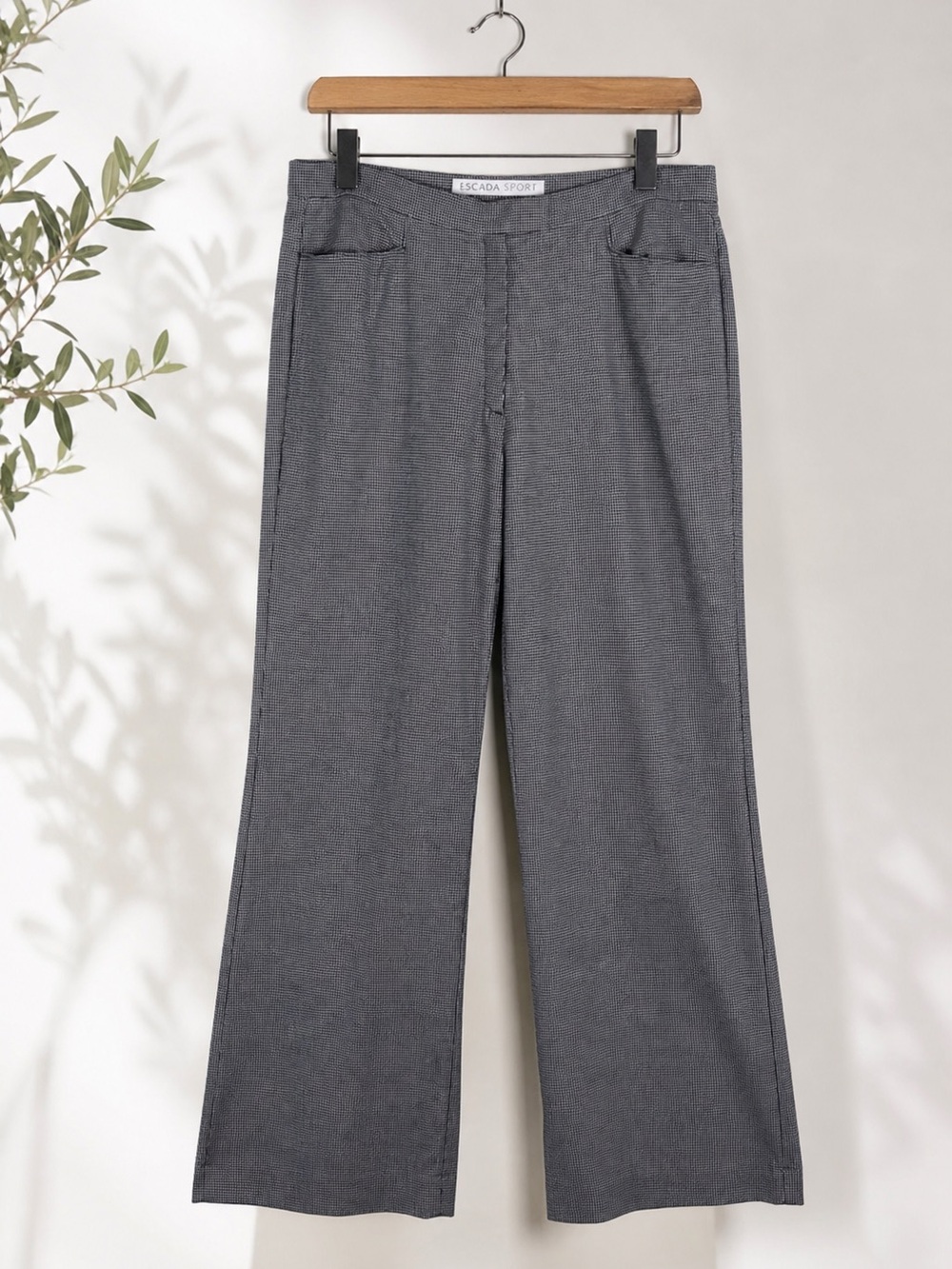 Escada Navy and White Houndstooth Straight Leg Pants, 100% cotton, made in Italy